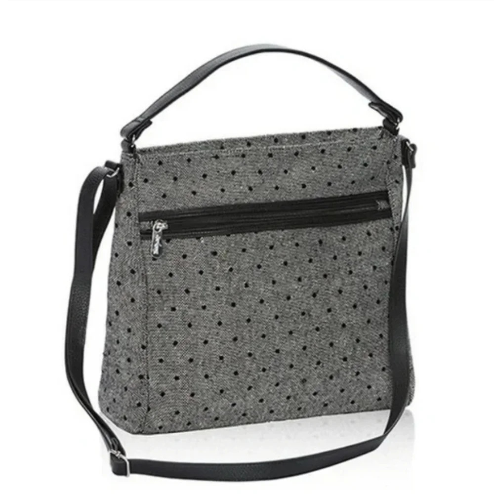 Thirty-One Everything Crossbody Black Tweed Polka Dot